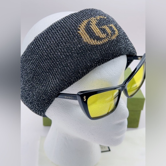 ❌SOLD❌NWT Authentic GUCCI Black Metallic Lurex Headband Logo GG Size M (57cm) - Picture 8 of 12